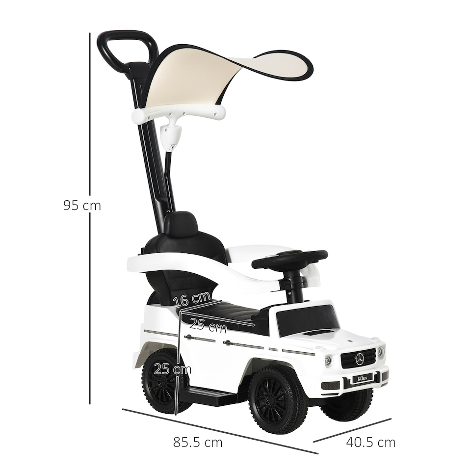 image 1 of HOMCOM Kids Ride-on Push Car 3 in 1 Benz G350 Baby Floor Slider Walker, White
