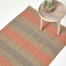 Homescapes Multicolour Geometric Patterned Jute Rug - 60 x 100 cm | Red | 60 x 100 cm