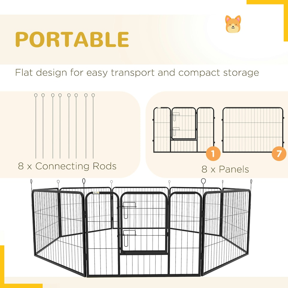 image 1 of Pawhut Pet Pen Guinea Dog Pig Puppy Playpen Play House Steel Hutch Metal Grey
