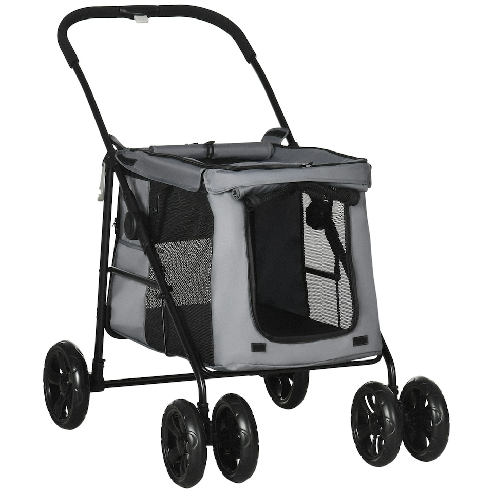 image 1 of PawHut One-click Foldable Pet Stroller w/ Mesh Windows, for Small Pets - Grey