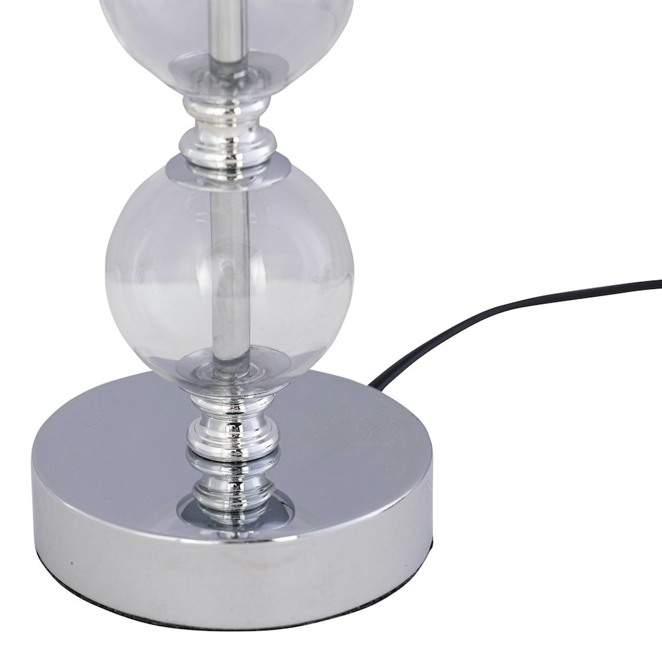 image 1 of Chrome Two Ball Table Lamp with Ochre Yellow Shade Chrome | Red