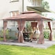 image 2 of Outsunny 4m x 3(m) Outdoor 2-Tier Steel Frame Gazebo w/ Curtains Outdoor Garden | Brown | Brown