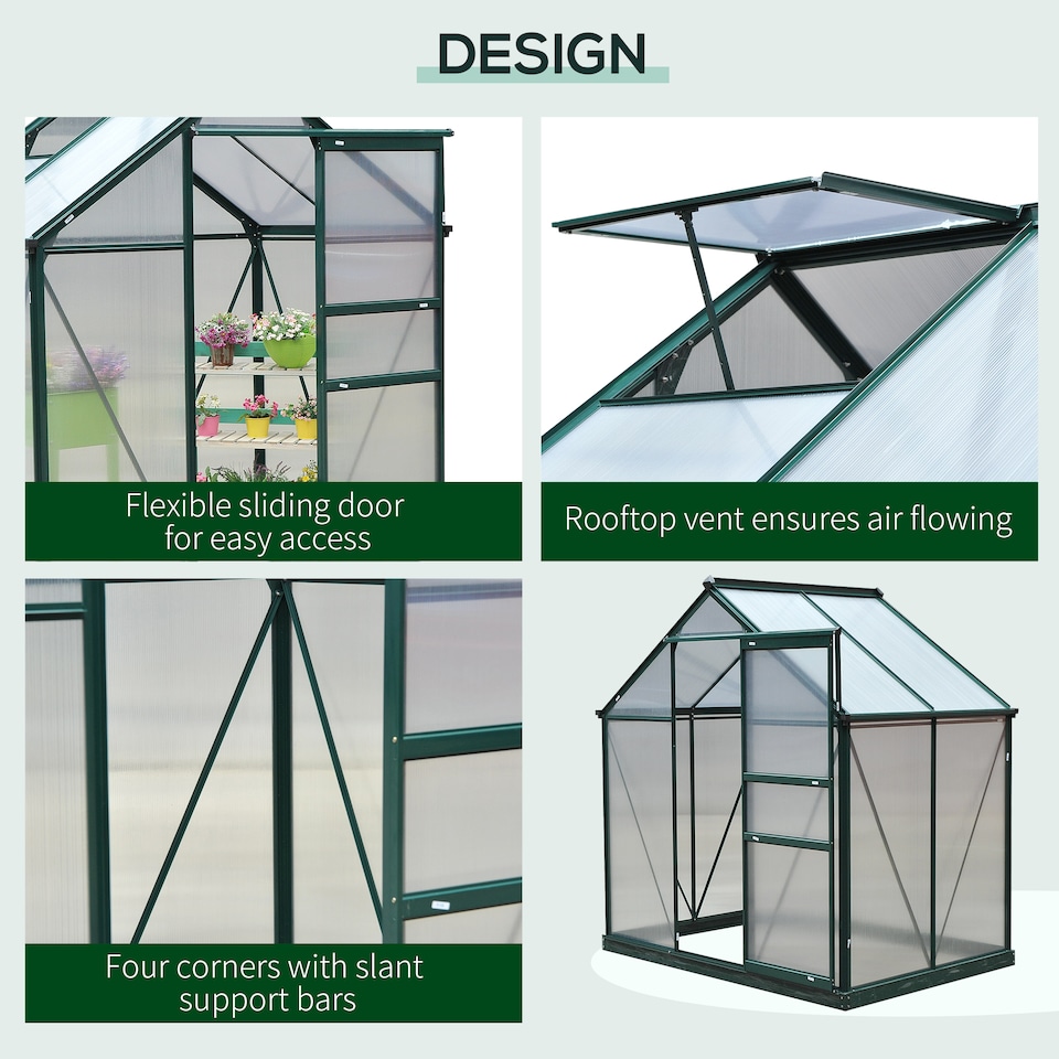 image 1 of Outsunny 6x4ft Walk-In Polycarbonate Greenhouse Plant Grow Galvanized