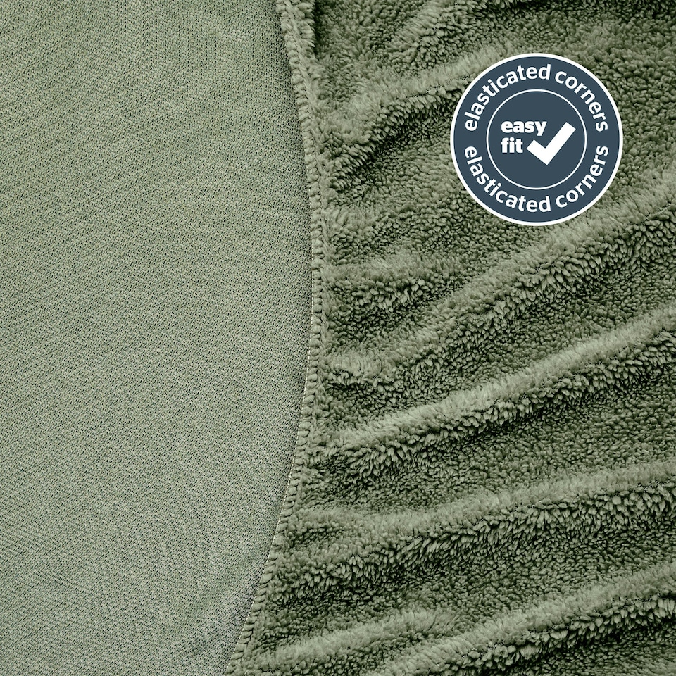 image 1 of Silentnight Teddy Fleece Fitted Sheet, Sage Green, King