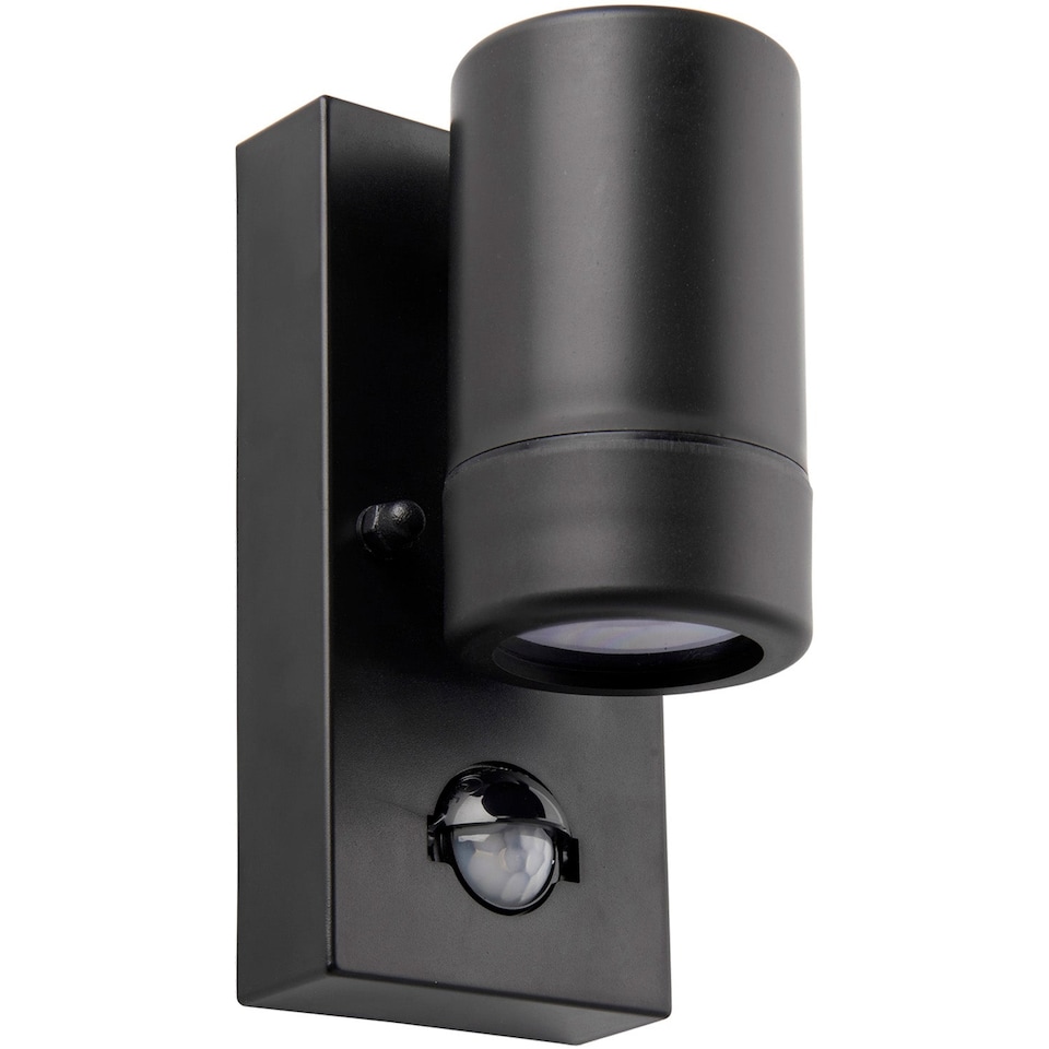 image 1 of Outdoor IP44 Wall Downlight with PIR Sensor - 7W LED GU10 - Matt Black Polymer
