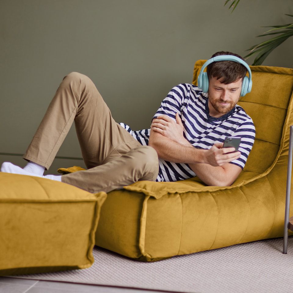 image 1 of Dolce Lounger Bean Bag Ochre Yellow Velvet Bean Bag Chair | Yellow | Ochre Yellow | XL | 1