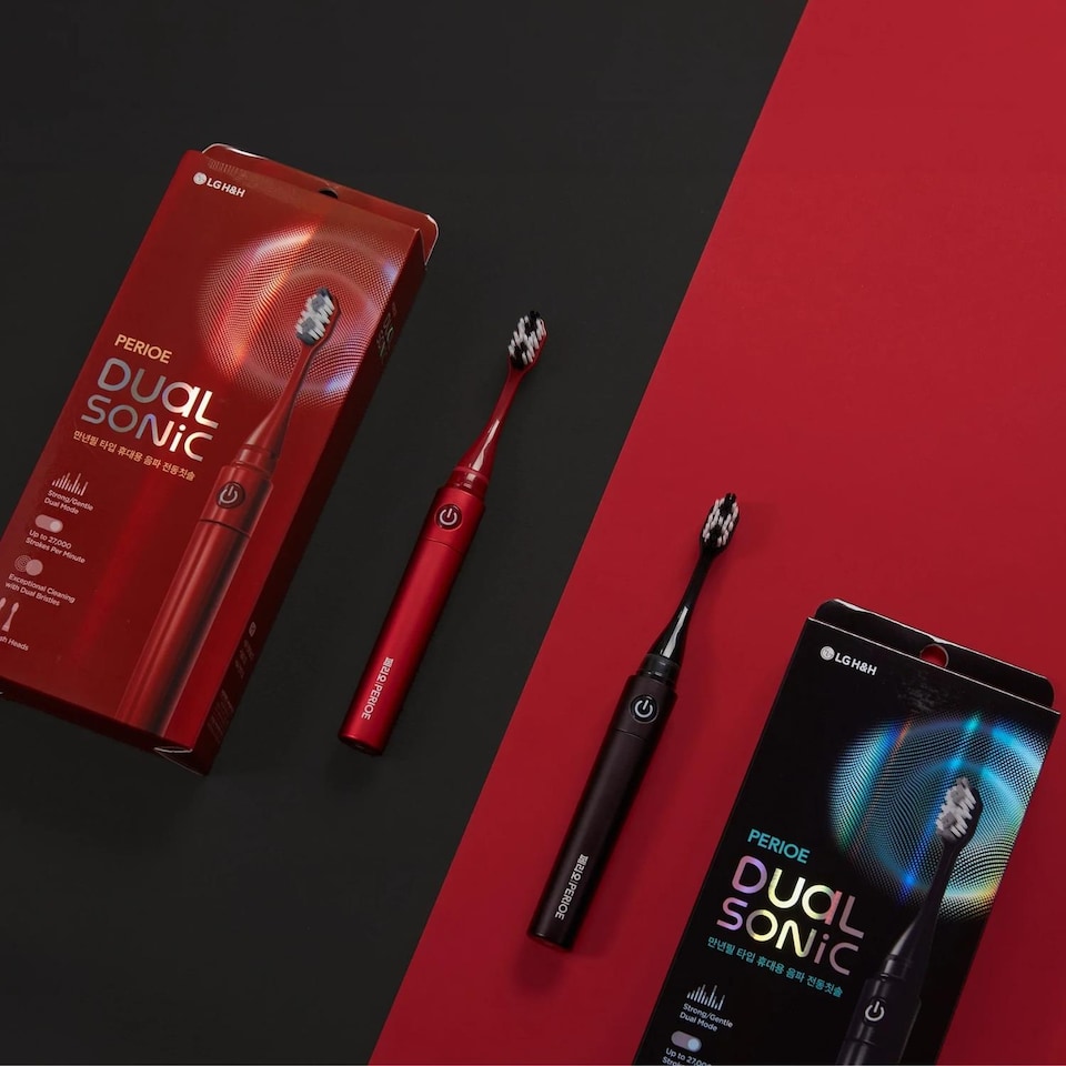 image 1 of LG Reach Dual Sonic Toothbrush includes 4 Toothbrush Heads 27000 VPM Red