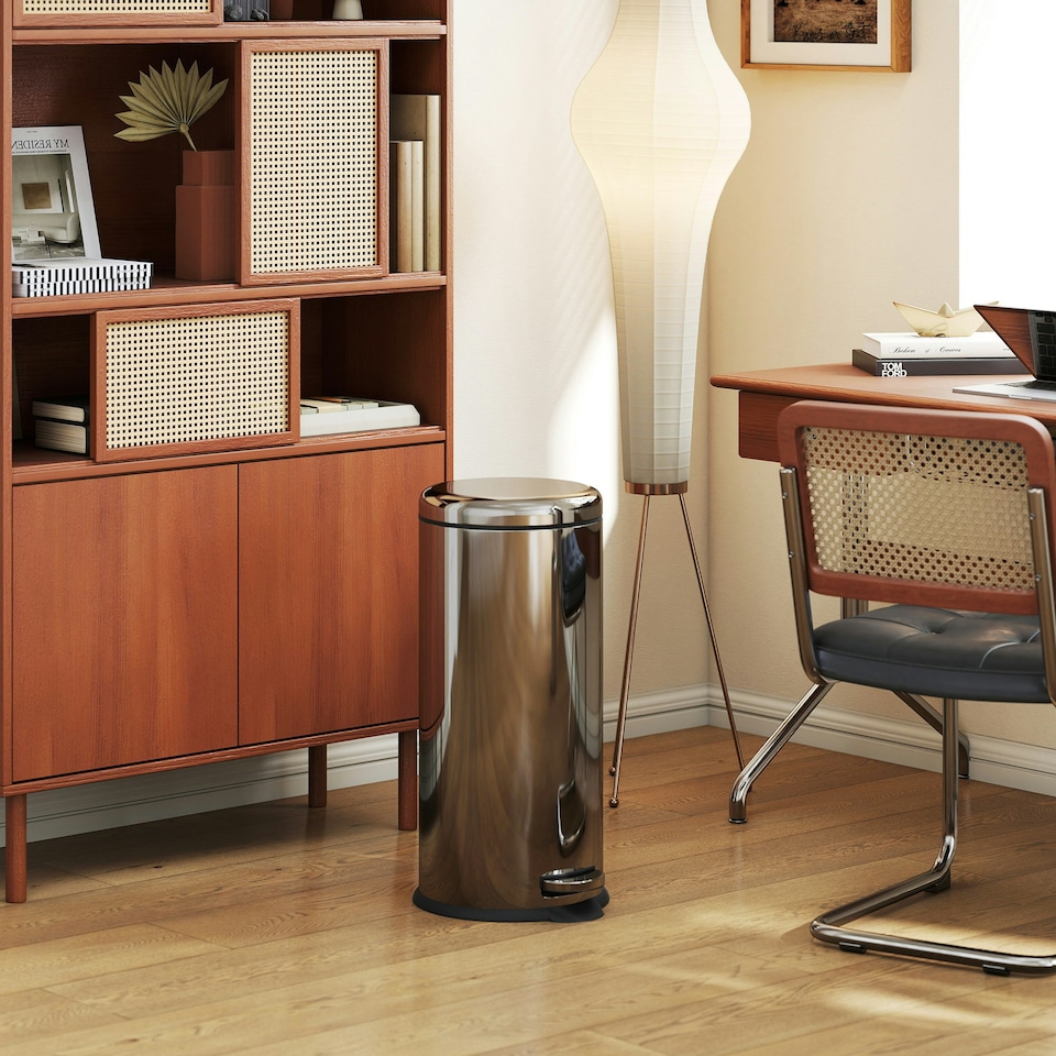 image 1 of HOMCOM Foot Pedal Bin Stainless Steel Metal Waste Rubbish Lid Kitchen Garbage | Silver | 1