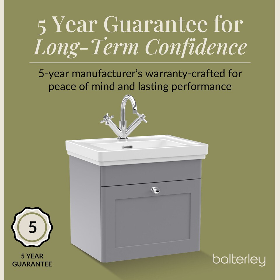 image 1 of Balterley Classic Traditional Bathroom Wall Hung 1-Drawer Vanity Unit & Fireclay Basin | Grey | Satin Grey
