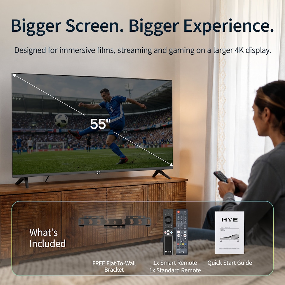 image 1 of HYE 55" Inch 4K QLED Tizen OS WiFi Frameless Smart TV - 55QLEDS2008