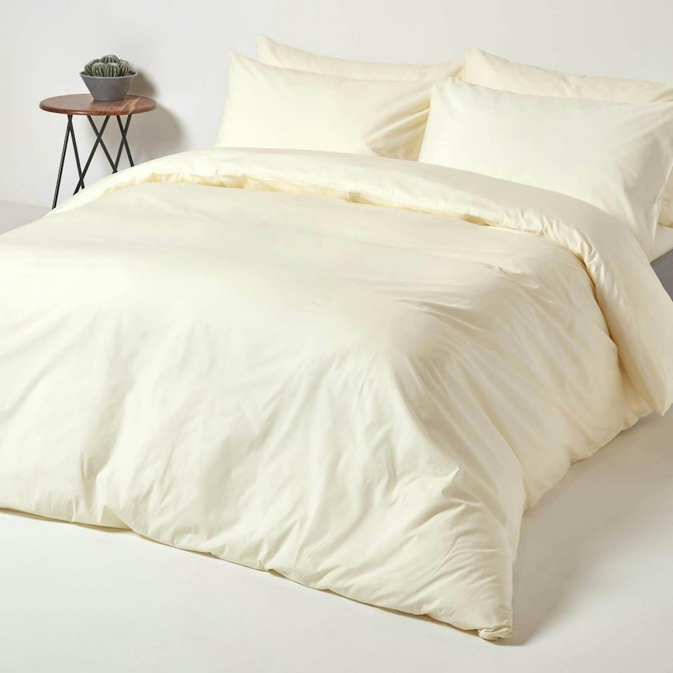 image 1 of Homescapes Cream Cotton Duvet Cover Set - 200 Thread Count - Double | Cream | Double