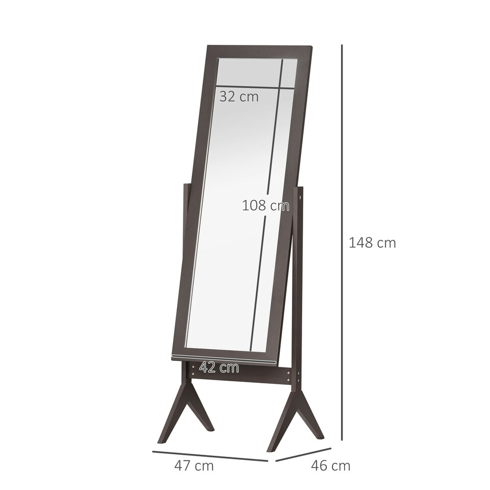 image 1 of HOMCOM Freestanding Dressing Mirror 148x47cm Adjustable Angle Dark Brown Frame