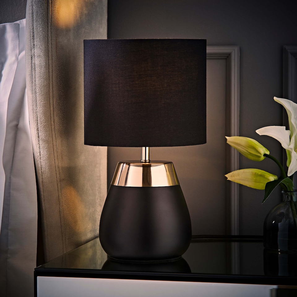image 1 of ValueLights Hurst Black Touch Touch Table Lamp with Drum Shade | Black