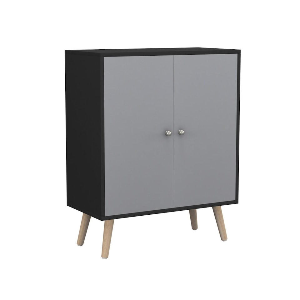 image 1 of Black 60cm 2 Door Living Room Storage Cabinet w/ Shelf and Splayed Legs