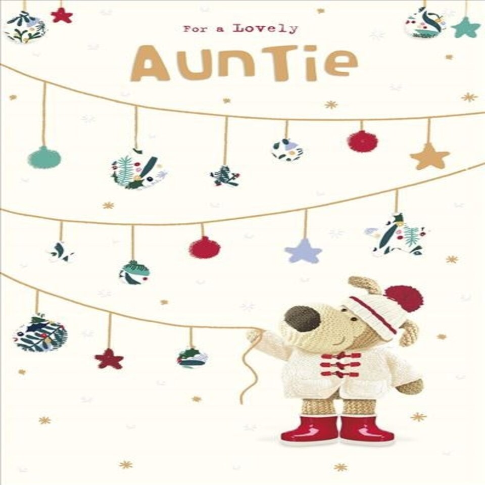 image 1 of Boofle Holding Bunting Auntie Christmas Card