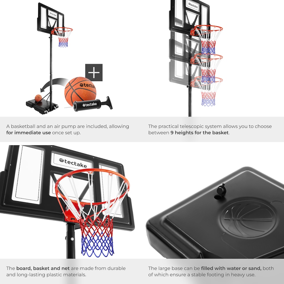 image 1 of Basketball Hoop Dirk - freestanding, height adjustable between 230 - 305 cm, with wheels, base, ball and pump