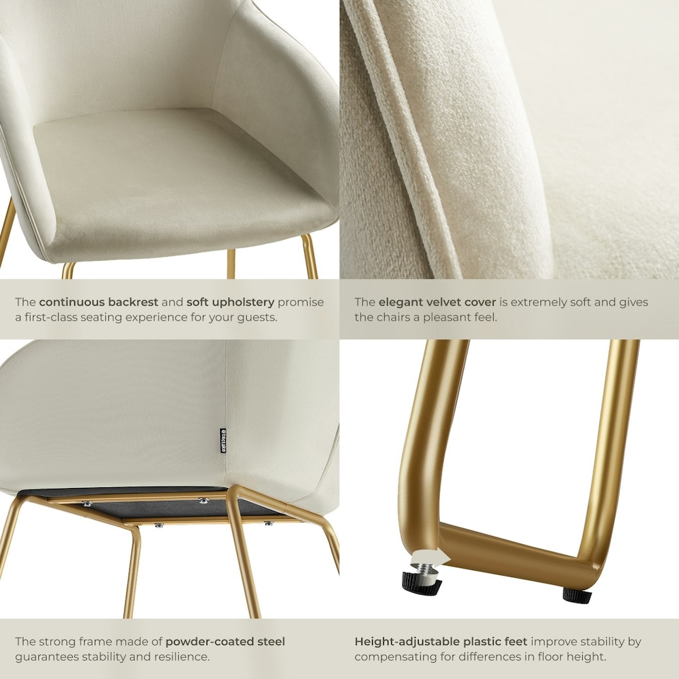 image 1 of Dining Chair Jeane - velvet look, cantilever frame - Set of 6 Cream | Velvet Look Cream/Gold