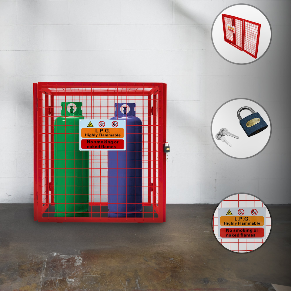 image 1 of Red Gas Bottle Collapsible Mesh Cage - 90cm x 80cm x 43cm