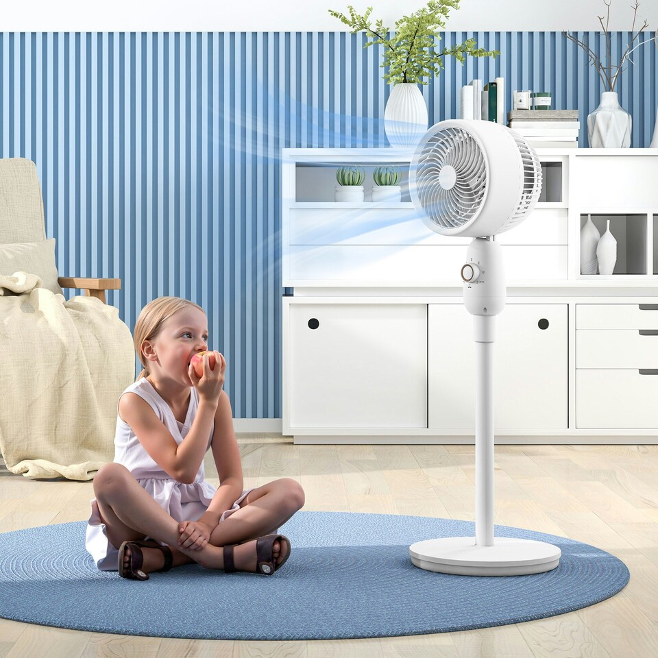 image 1 of HOMCOM Pedestal Fan for Bedroom, Powerful Air Circulator with 3 Speed, White