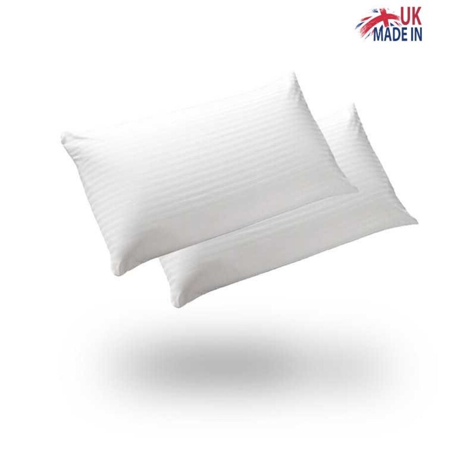 Satin Stripe Pillow Pair Soft Microfibre Cover Hollowfibre Filling Non Allergenic White