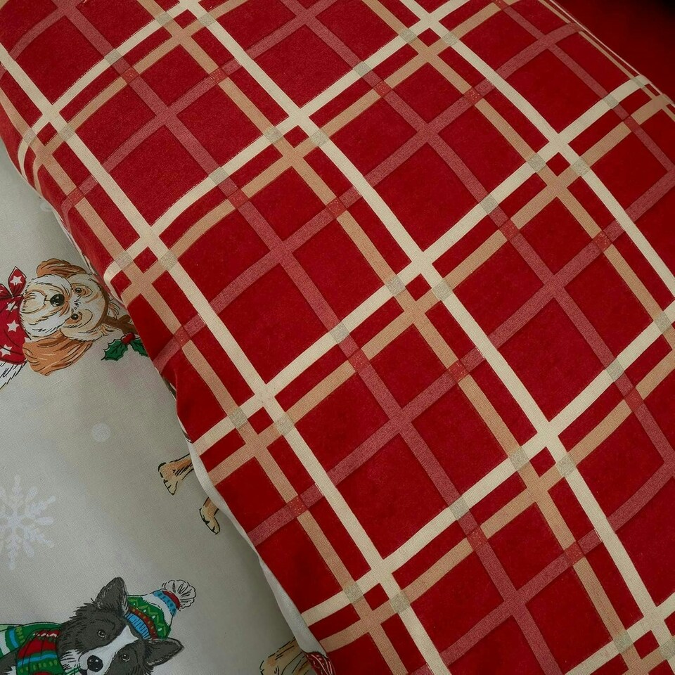 image 1 of Christmas Dogs Reversible Duvet Cover Bedding Set With Pillow Cases | Brown | Super King