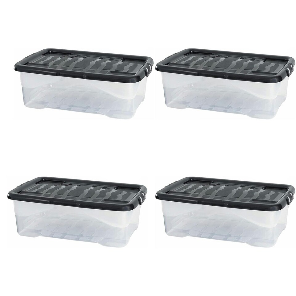 image 1 of 1 x 30 Litres Clear Transparent Base Curve Storage Container With Black Lids For Home & Office Clear