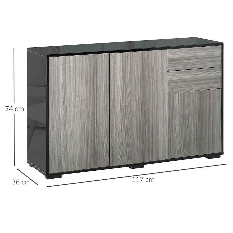 image 1 of HOMCOM High Gloss Frame Side Cabinet with 2 Door and 2 Drawer Multi
