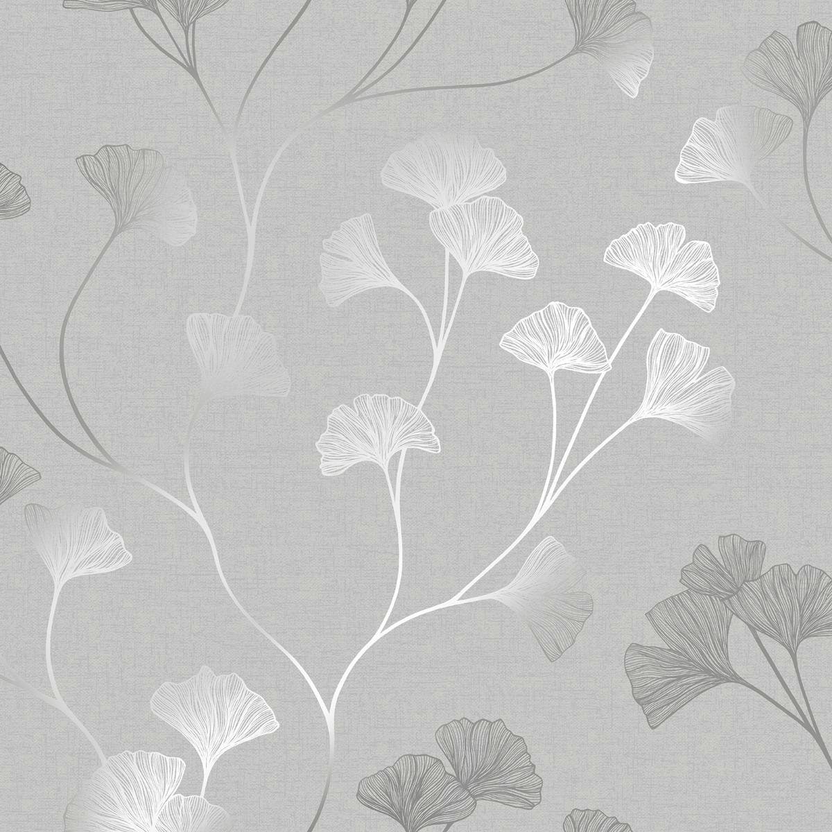 Holden Décor Glistening Ginkgo Wallpaper - Grey/Silver - 10m x 53cm Grey