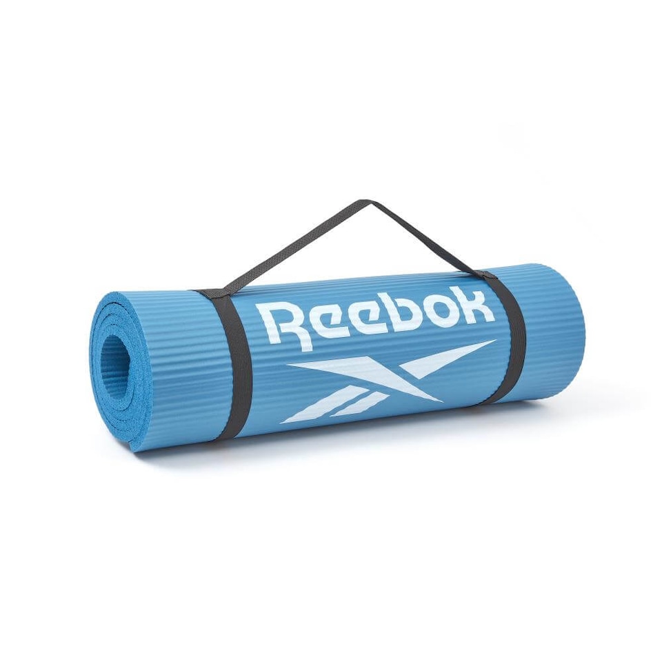 image 1 of Reebok 10mm NBR Training Mat with Carry Strap, Ridged Non-Slip Surface, 183 x 61 cm. | Blue | Blue | 183cm (L) x 61cm (W) x 1cm (H)