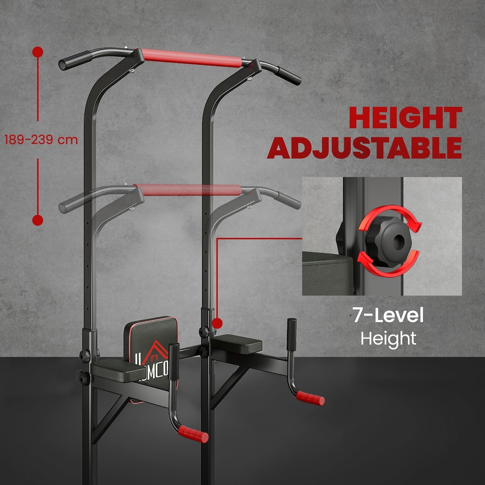 image 1 of HOMCOM Power Tower Station Pull Up Bar w/Adjustable Height for Home Gym Workout | Black | Black
