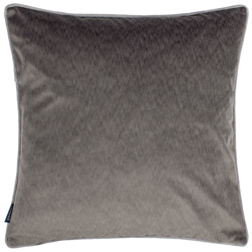 image 1 of Paoletti Torto Velvet Piped Cushion, Charcoal/Silver, 50 x 50cm