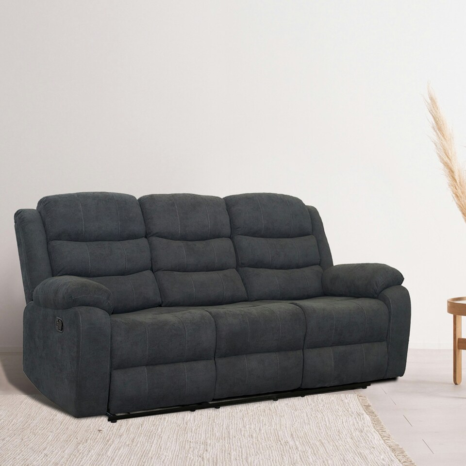 image 1 of Boston 3 Seater Fabric Manual Recliner Sofa (Grey)