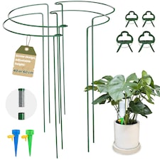 4 Pack Adjustable Plant Support Stakes Metal Half-Round Ring Cages with Self-Watering Sticks 25x60cm