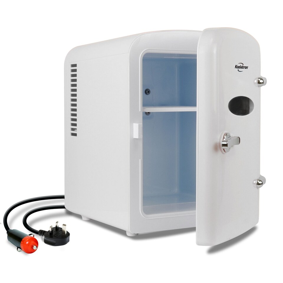 image 1 of Koolatron 4L Retro Portable Mini Fridge 12V DC 230V 6 Can Cooler White