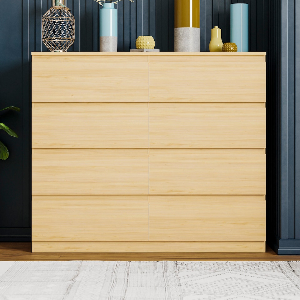image 1 of Vida Designs Denver 8 Drawer Chest of Drawers Bedroom Storage, Pine