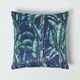 image 1 of Homescapes Navy Tropical Banana Leaf Velvet Filled Cushion - 46 x 46 cm | Blue | Teal, Navy | 1