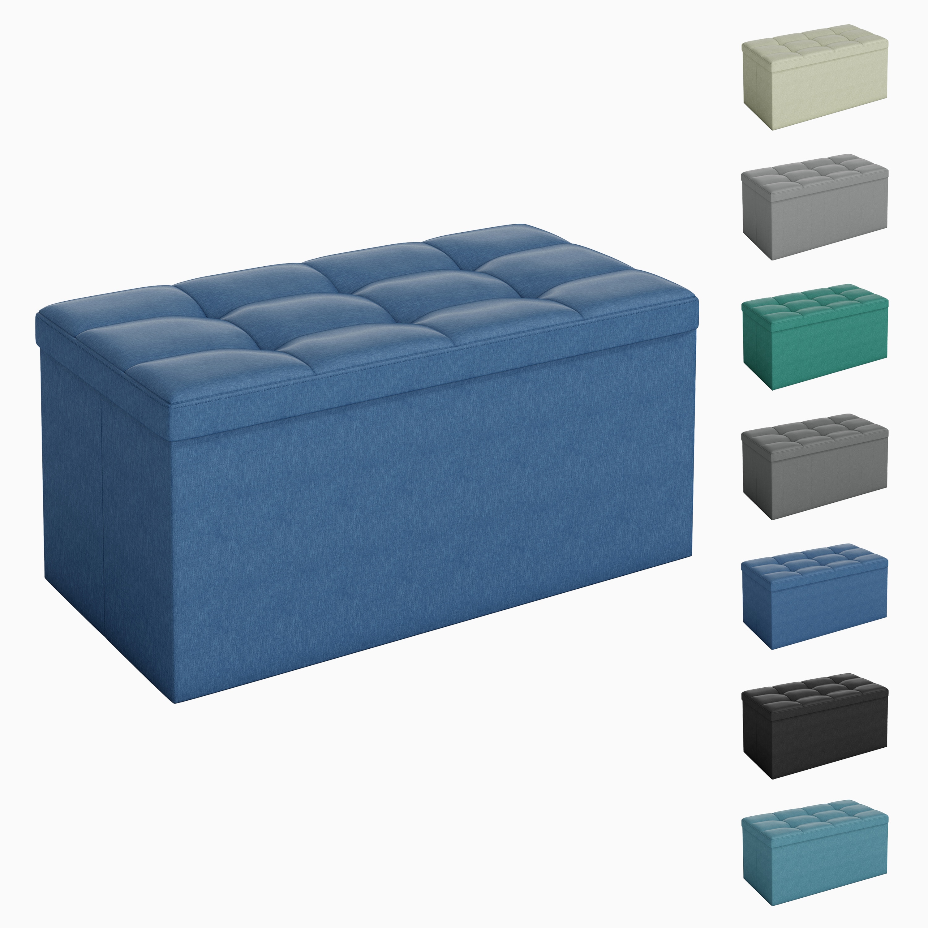 MCC Direct 76cm Rectangular Ottoman Foldable Storage Bench Upholstered Foot Rest in Blue