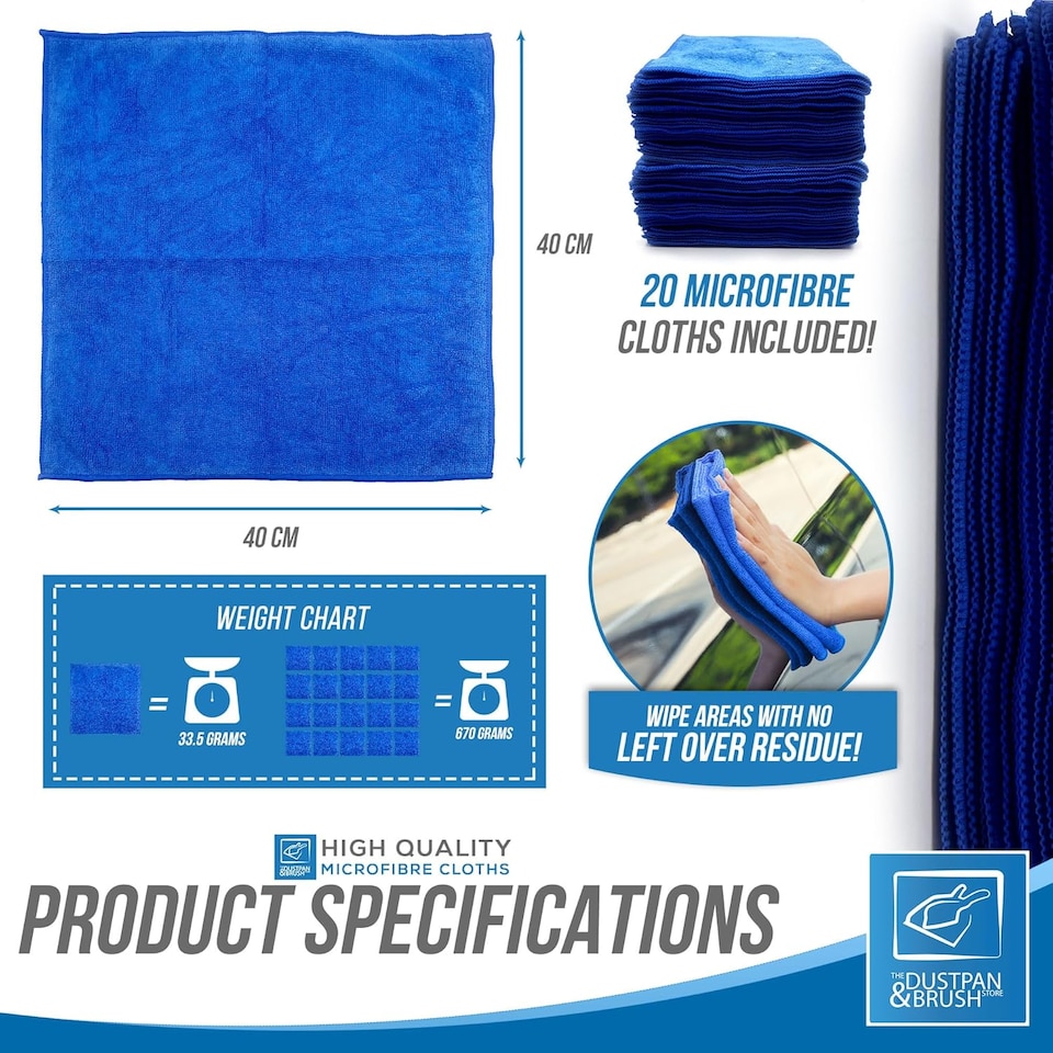image 1 of Microfibre Cleaning Cloth 40x40cm Super Absorbent Lint Free Microfiber Cloths Cleaning for Home, Kitchen, Mirrors, Car - Pack of 20