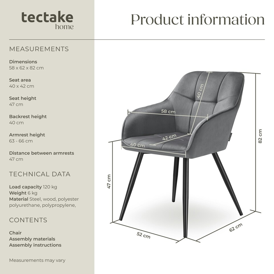 image 1 of Dining Chair Marilyn - velvet look, quilted pattern - per piece Grey | Grey/Black