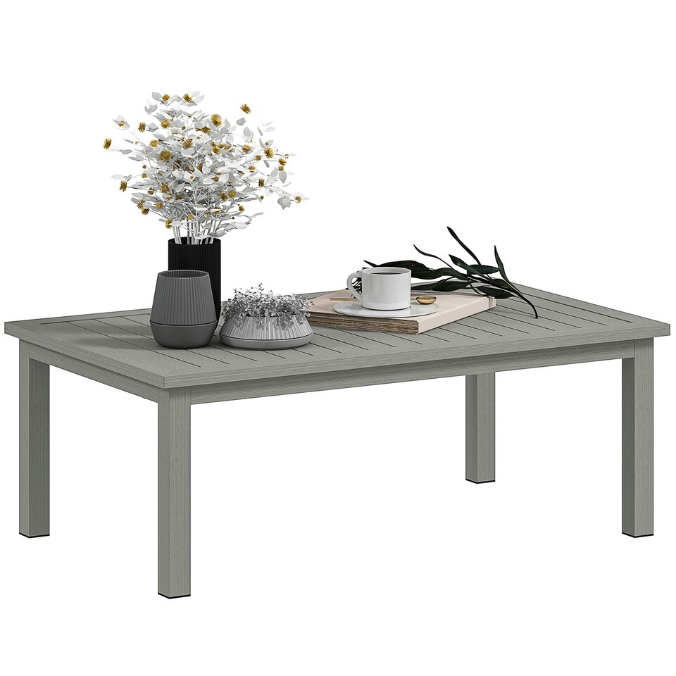 image 1 of Outsunny Garden Aluminium Outdoor Coffee Table Patio Table w/ Grey Grey | Grey