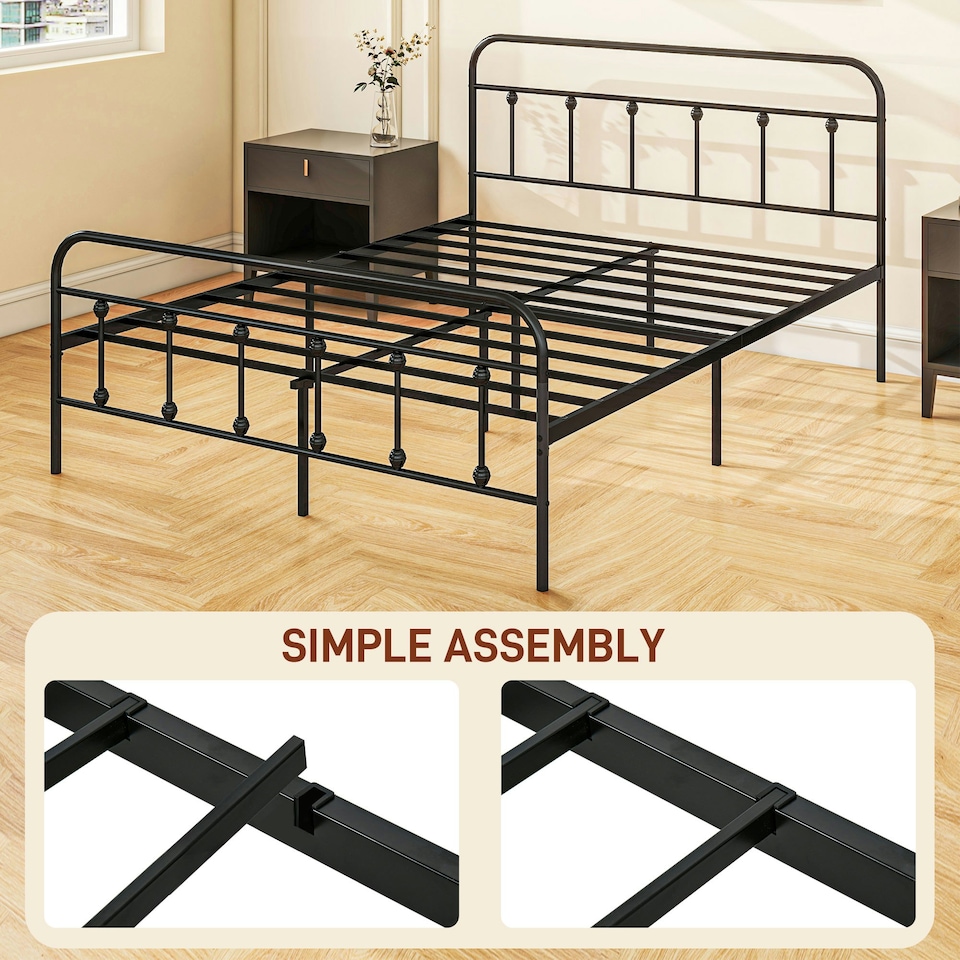image 1 of HOMCOM 5ft Metal King Platform Bed Frame w/ Underbed Storage Headboard Black