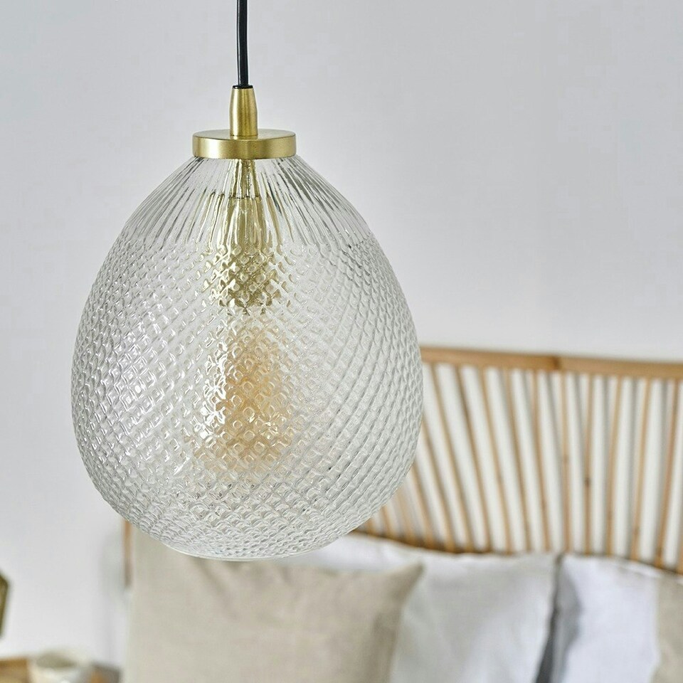 image 1 of ValueLights Aurelian Antique Brass Ceiling Light Pendant With Domed Textured Glass Shade