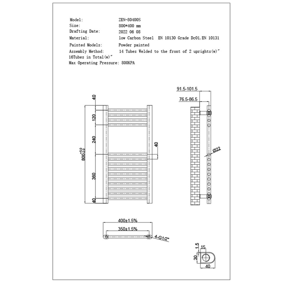 image 1 of Zennor Straight Electric Towel Rail Thermostatic WIFI Heated Bathroom Radiator - Chrome (H) 800mm x (W) 400mm - 200W