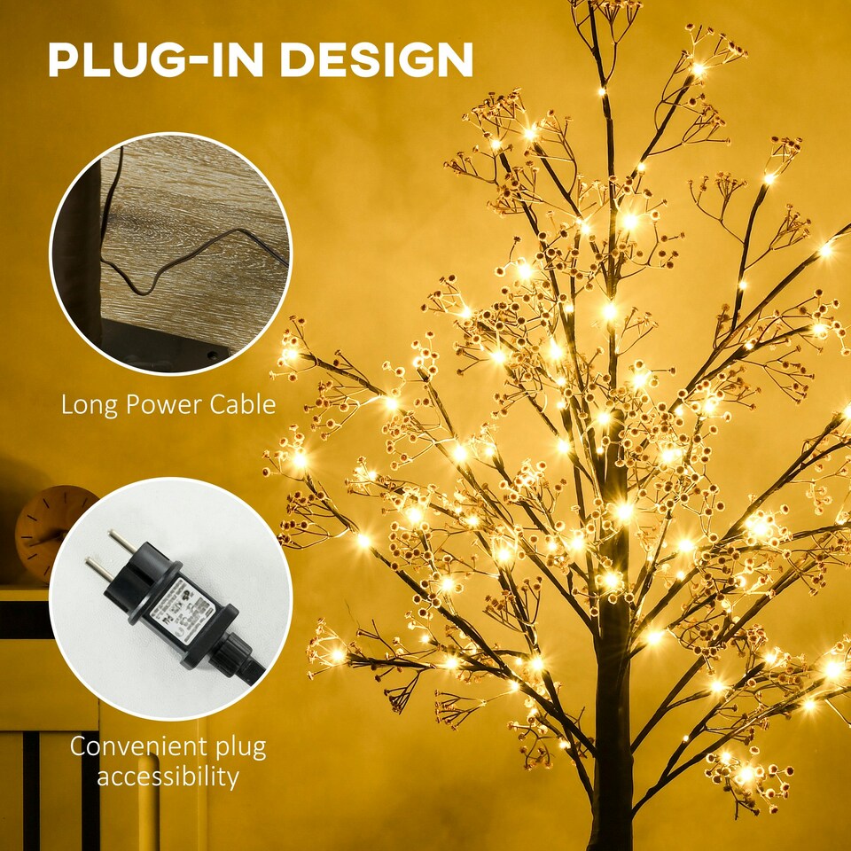 image 1 of HOMCOM 5ft Artificial Tree with Warm White LED Lights, Baby Breath Flowers
