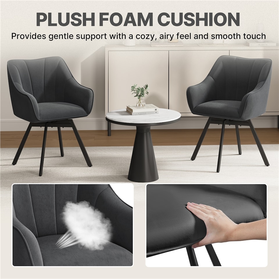 image 1 of Yaheetech Swive Velvet Dining Chair with Backrest and Armrests | Grey | Dark Grey | One Size