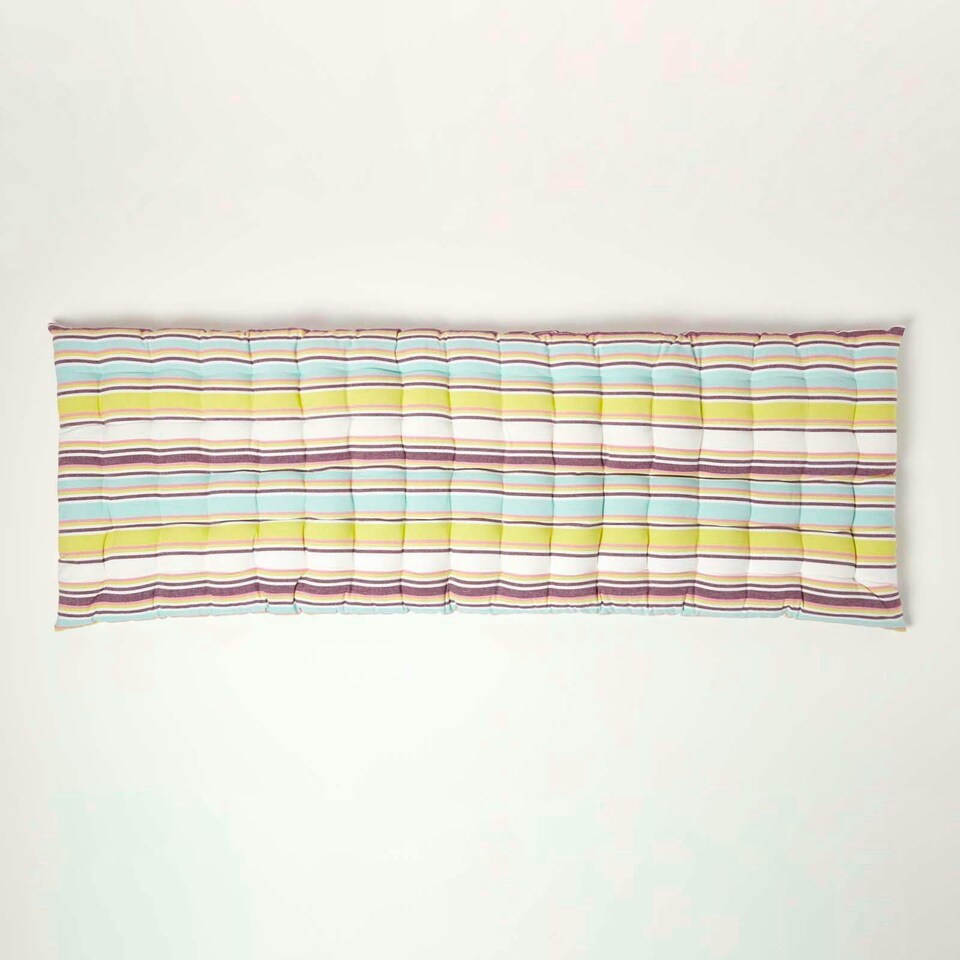 image 1 of Homescapes Garden Bench Cushion Luxury 3 Seater Cotton Stripe Indoor Outdoor Seat Pad | Green | 143 x 48 cm | 1