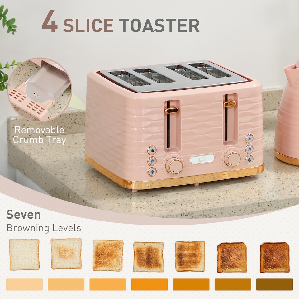 image 1 of HOMCOM Kettle and Toaster Set 1.7L Kettle & 4 Slice Toaster, Light Pink