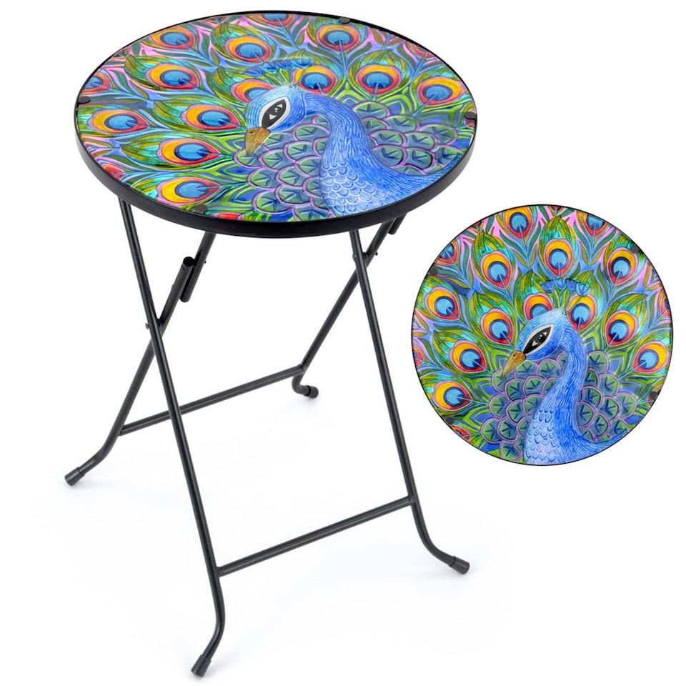 image 1 of Glass Peacock Garden Table
