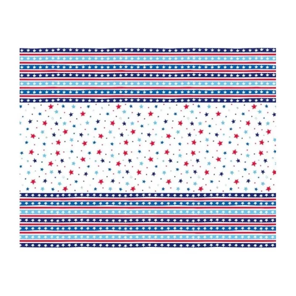 Unique Party American Plastic Stars & Stripes Party Table Cover - Blue/White/Pink - 7ft x 4.5ft
