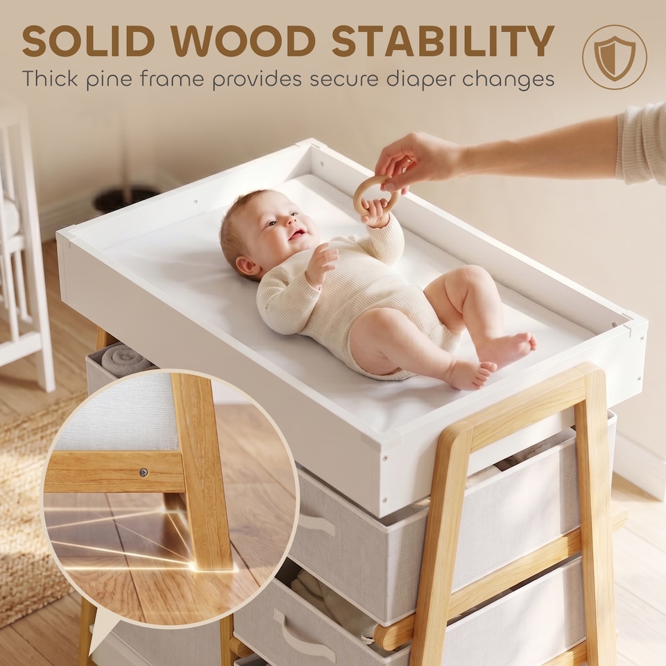 image 1 of AIYAPLAY Baby Changing Table with 3 Drawers, Basket, Waterproof Pad